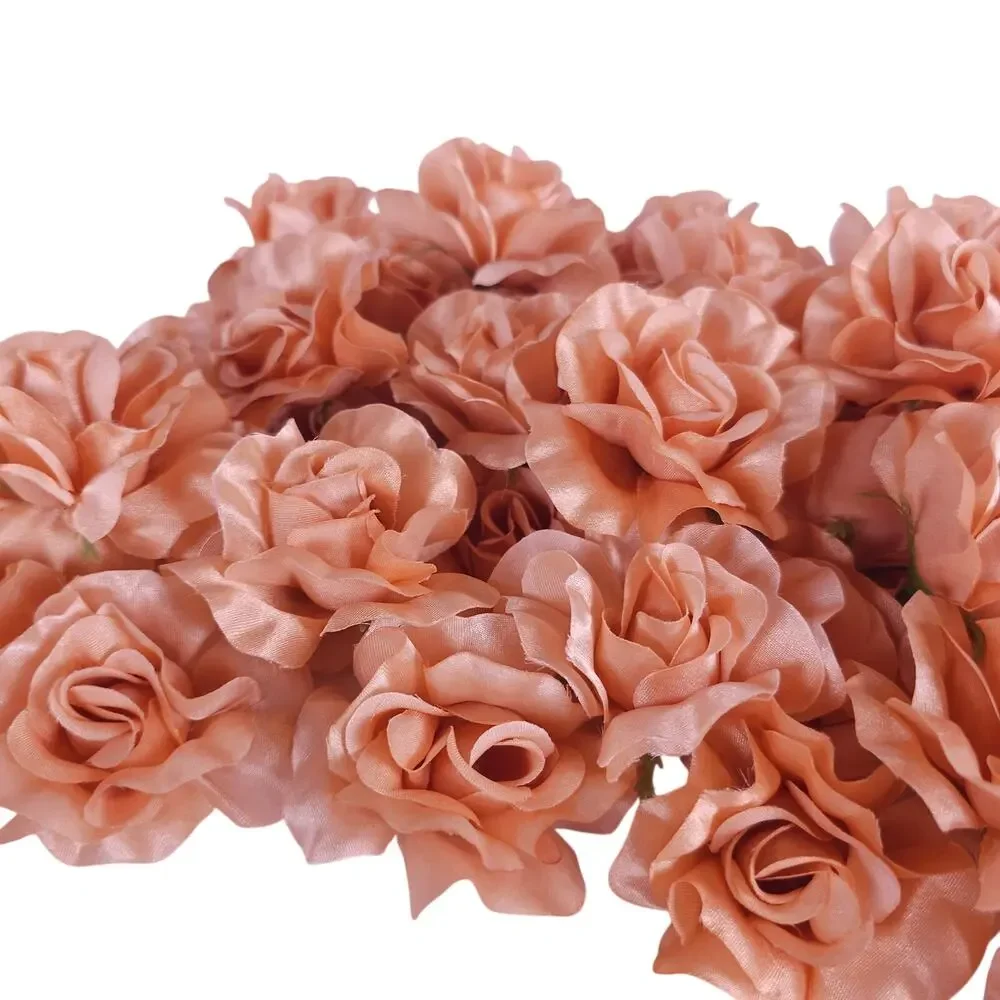 50 Peach Orange Satin Rose Heads Stemless Wedding Floral Craft DIY 2.5in Flowers